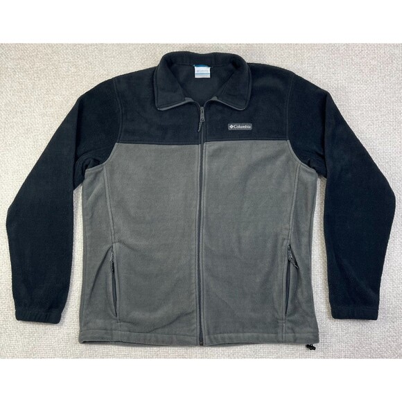 Columbia Fleece Jacket Full Zip Men's Large Tall Gray Black Pockets Long Sleeve - Picture 1 of 7